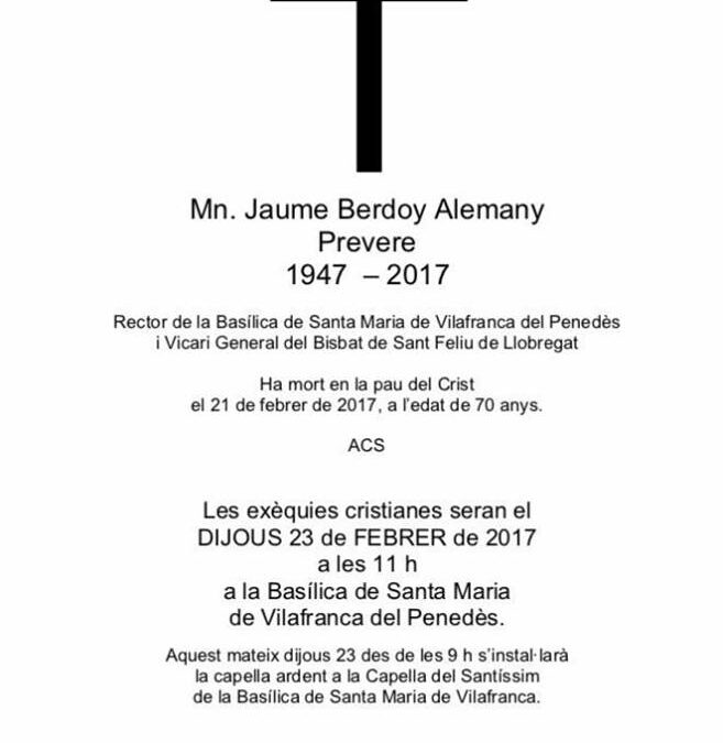 Mor Mn. Jaume Berdoy, rector de la nostra parròquia